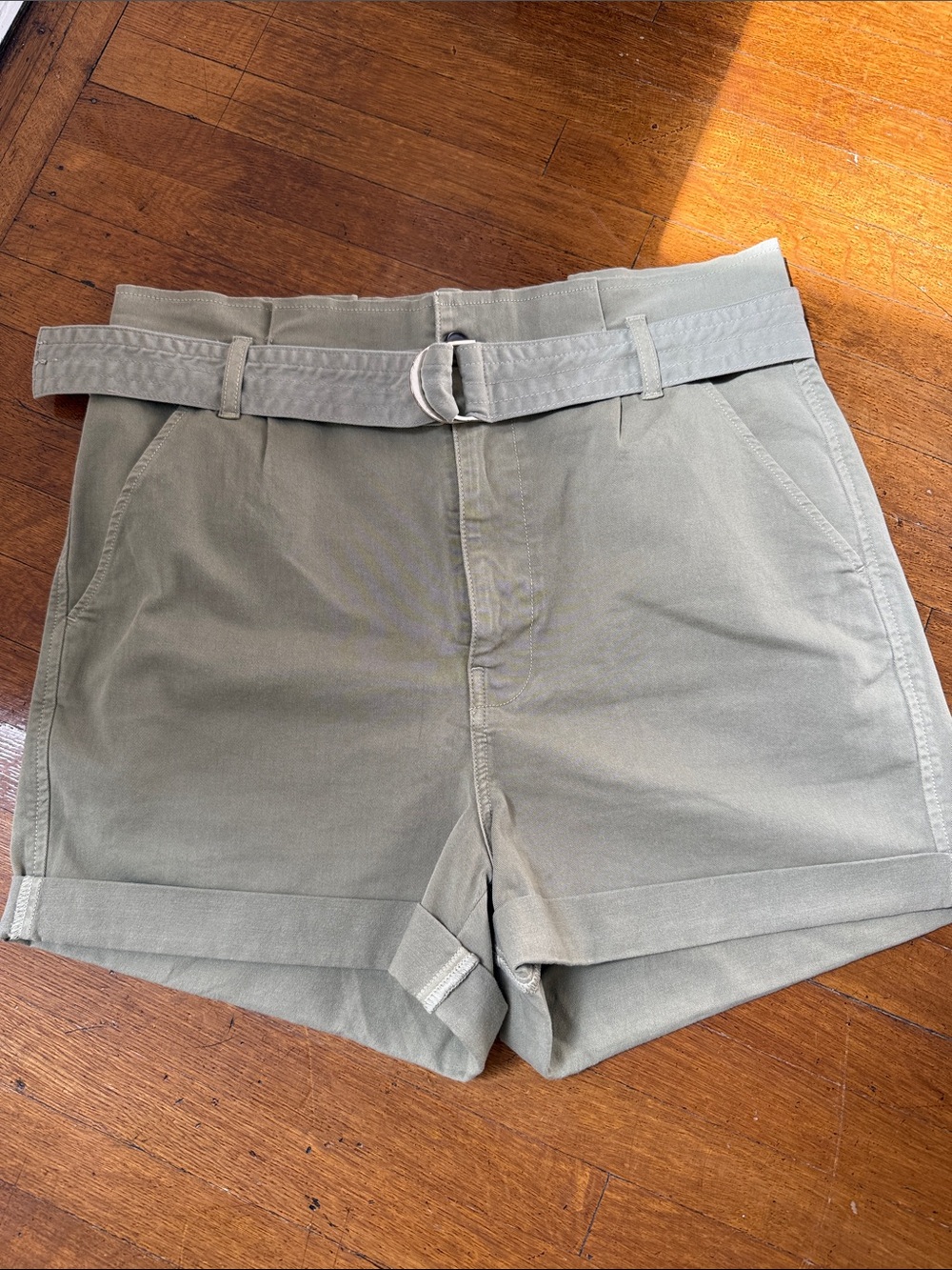 Frame Denim High-Waist Olive Green Shorts with Fabric D-Ring Belt